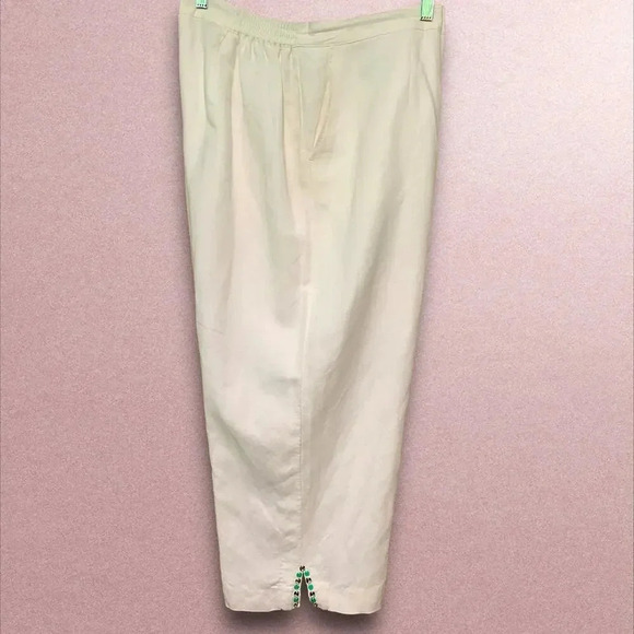 Ruby Rd Linen Blend Crop Straight Leg Pants Beaded Split Hem Plus Size 18W White - Picture 3 of 16